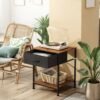 XiuWoo Nightstand with Fabric Drawer and Open Wood Shelf Rustic Brown and Black End Table, Bedside Furniture with Steel Frame, Easy Assembly for Bedroom or Dorm