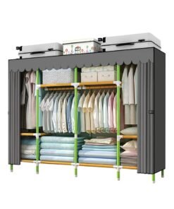 Arabest Portable Closet 79 Inches Portable Wardrobe Closet for Hanging Clothes with 4 Handing Rods 25mm Colored Iron Tube and Grey Cover, Clothes Storage Organizer Extra Sturdy, Strong and Durable