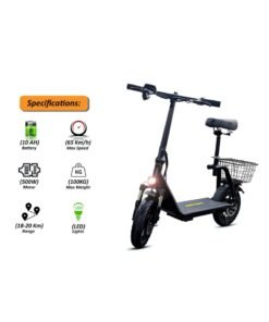 Mytoys MT756 Electric scooter 500W Brushless Motor, 65KM/H Max Speed,36V 10AH Battery, 30-35KM Range, Foldable Design Electric Scooter, 12â€ Off-Road Rubber Tires, Front Suspension, Dual Disc Brakes, LED Headlamp, Rear Luggage Tray â€“ MT756