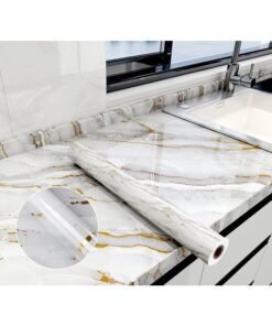 Zeemey 1pc Golden Grey White Marble Wallpaper, Peel and Stick, Self-Adhesive Vinyl Contact Paper for Countertop, Kitchen Cabinet, Furniture Decorate, Removable Contact Paper for Home Improvemen(60*500CM)