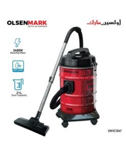 Olsenmark Vacuum Cleaner with Extra Large Dust Bag Capacity, Anti-Rust Metallic Body, Powerful Suction And Blower Function and Omnidirectional Wheal 21 L 2400 W OMVC1847 Red/Black