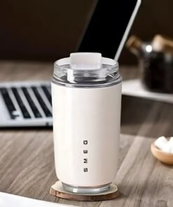 Smeg Travel Coffee Mug, Insulated Beverage Cup with Leakproof Lid, Long-Lasting Coffee Tumbler with Lid, Travel Coffee Thermos (White)