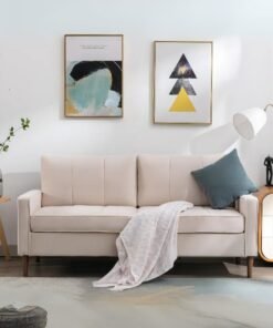 Ash 69" Wide Modern Style Linen Upholstered Loveseat Sofa with the Solid Wood Foot
