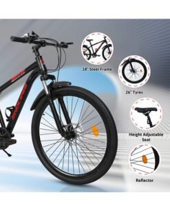 ENDLESS  High Carbon Steel Mountain Bike | 17 Inch Frame Size | 26 Inch Wheel Size | 21 Speed Shimano Gear | Dual Disc Brakes | Bike For Men & Women | Black Red Color - Image 3