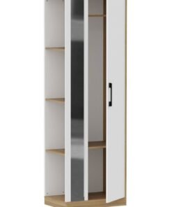 Mahmayi Modern Single Door Wardrobe with 3 Open Side Shelves, Mirror and Hanging Rods Efficient Storage for Home, Bedroom Cognac Brown Sherman Oak