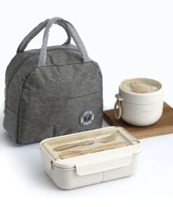 Kidoh Lunch Box Adults，Leak-proof Bento Box for Kids, Lunch Box Containers Durable for On-the-Go with Lunch Bag, Soop Cup, Spoon, Forks, Minimalist Design Food Storage Box (Khaki Set）