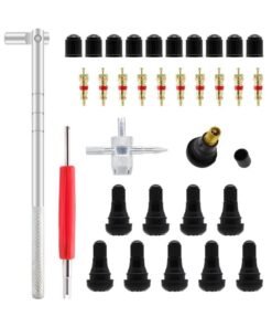 HOMESTAR Valve Stem Puller Installer Tool, 10Pcs TR412 Tire Snap in Short Rubber Valve Stem, 4 Way Valve Core Remover, Double Head Tire Valve Core Remover Installer Tool(33 Pcs)