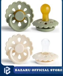 BAZARU 2-Pack BPA-Free Natural Rubber Latex Baby Pacifiers for 0-12M，Round Breast-Shaped Nipple, Soft & Orthodontic (Light Green, Cream White)