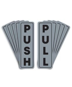 Midwest Push and Pull Door Sign Stickers for Restaurants, Bars, Hotel, Home, School, Coffee Shops - Self-Adhesive - Easy Installation, Vinyl - 60mm x 190mm (Silver), Set of 10