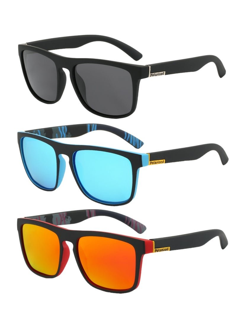 YOUGE 3Pcs Polarized Sunglasses Men's Cycling Glasses Riding Glasses Running Glasses Mountaineering Glasses Driving Glasses Fishing Glasses UV400 Goggles