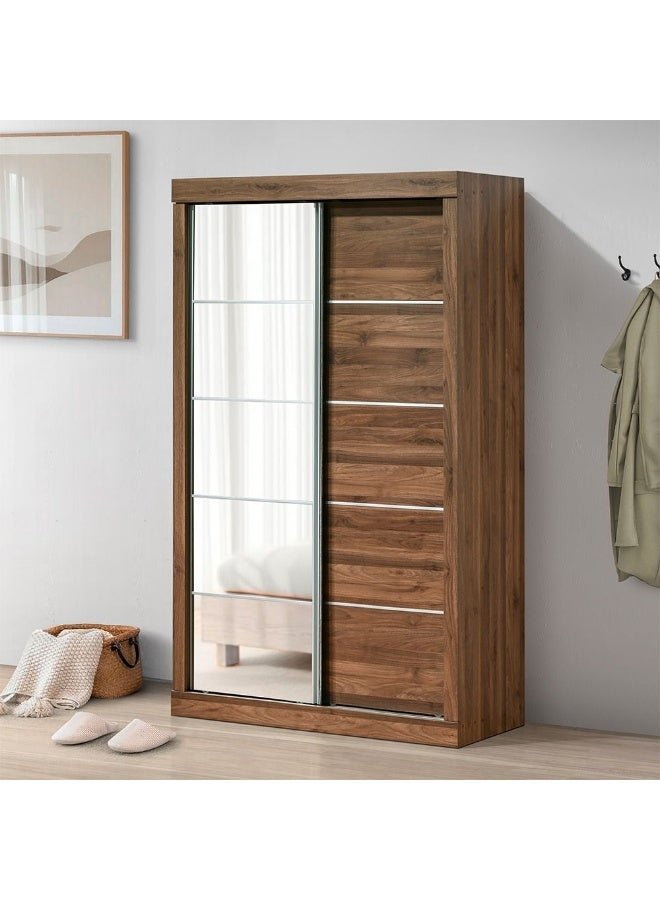 DANUBE HOME Supreme New 2Door Compact Sliding Door Wardrobe With Mirrors | Sturdy Closet Clothes Storage Cupboard | Modern Design Space Saving Cabinet For Bedroom L121xW57.5xH210cm-Light Walnut