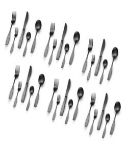 BERAM Midnight Meal Cutlery Set, Stainless Steel Flatware Set, Kitchen Utensils Set, Tableware Set For Home, Restaurants, Hotels, and More, Black with Matte Finish (30)