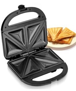 GEEPAS 2-Slice Sandwich Maker, Non-Stick Interchangeable Plates, Adjustable Temperature with Power Indicator, 2 Years Warranty 750 W GSM36533UK Black