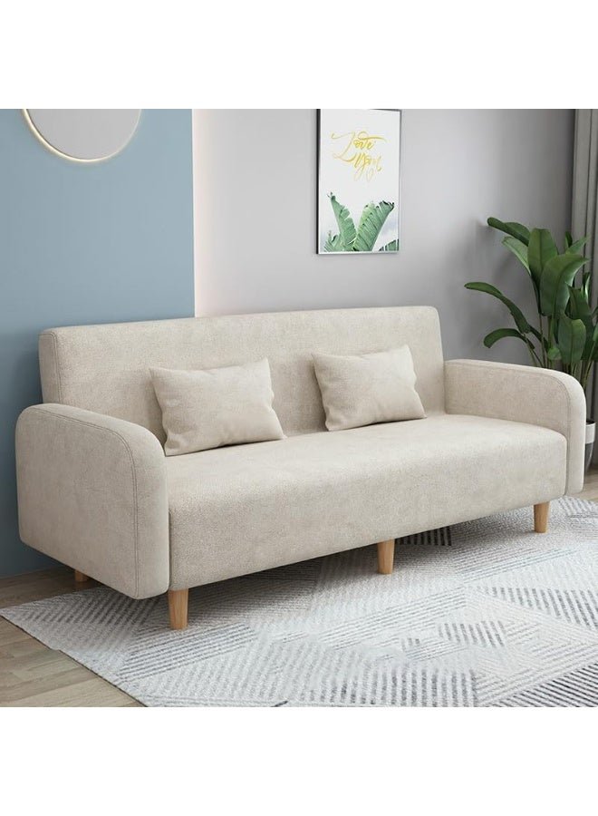 Comfynest Seats 3 Modern Small Solid Wood Frame Foam Filled Sofa With Square Arm - Flannel 150 X 65 X 75 Cm Beige