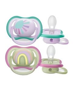 Philips Avent Soother Ultra AIR 0-6M For Girls, 2 Pieces | No.1 Brand Recommended by Moms Worldwide | Light, Breathable, BPA free, Orthodontic with Sterilization Case