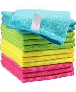 HALAMODO Microfiber Cleaning Cloth,12 Pack Cleaning Rags, Cleaning Towels with 4 Color Assorted for Washing Cars, Kitchen and Window (Green/Blue/Yellow/Pink)
