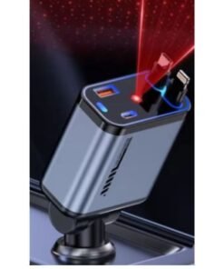 SMARTX 4 in 1 Retractable Starry Stars Proof Best Car Charger, Retractable Car Charger with Star Projector & LED, Fast Car Charging Phone, Retractable Car Phone Charger with Retractable Cables for Phone