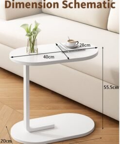 JOGAMS C Shaped Side Table with Metal Frame Service Table Coffee Bed Couch End Table Laptop Holder Table for Living Room Bedroom Bedside