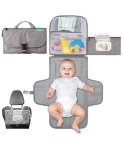 Arabest Portable Diaper Changing Pad, Portable Changing pad for Newborn Girl and Boy, Baby Changing Pad with Smart Wipes Pocket, Waterproof Travel Changing Kit, Baby Gift (Grey)