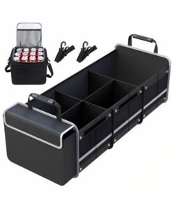 Beauenty Car Trunk Organizer,Collapsible Multi-Compartment Car Organizers,Large Foldable SUV Car Storage Backseat Waterproof/Dust-proof Trunk Organizer with Insulated Leakproof Cooler Bag (Black)