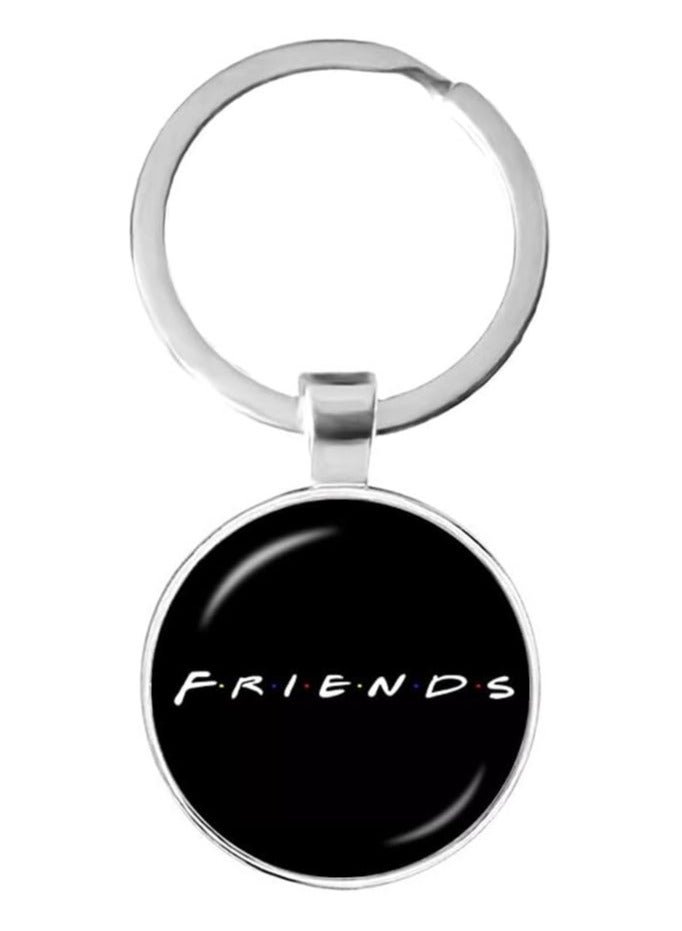 SOLDOUT Friends TV Show Keychain Cartoon Fun Pattern 25mm Glass Cabochon Key Ring Key Holder for Friendship Day Gift (Black)