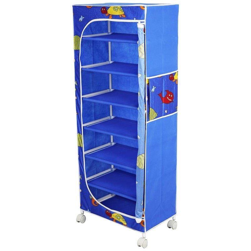 Homeeva 7 Shelves Baby Foldable Wardrobe | Aquatic Blue (Made in India) - Fabric