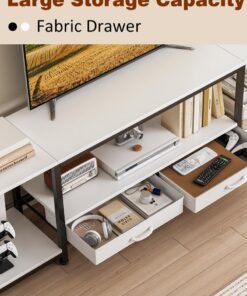 FAMAPY TV Stand for Living Room,TV Table with Fabric Cabinet and Open Shelves,TV Cabinet with Storage and TV Mount,Modern Media Console for Bedroom175*40*50cm White - Image 3
