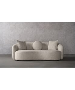 Modern Curved Sofa, Boucle Fabric Upholstery, 3-Seater with Round Accent Pillows