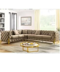 Maharat Al Bahar Luxury L-Shaped Mink Velvet Chesterfield Sofa - 6-Seater with Golden Legs - Timeless Elegance for Modern Living Rooms