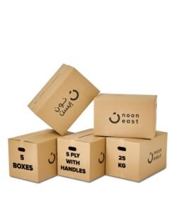 Noon East 5-Pack Storage Boxes With Handles Carton Cardboard Box For Moving And Packing And Shipping 100% Recyclable - 55 x 35 x 35 cm Brown, Capacity-25 Kg