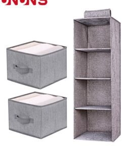 UNUNS Hanging Closet Organizer,4-Shelf Hanging Shelves With 2 Removable Storage Drawers,Hanging Wardrobe Storage,For Clothes Bag Shoes,Bedroom Garment Rack Holder,Gray