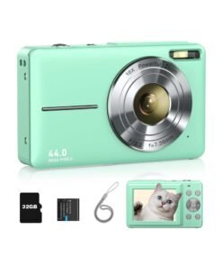 Digital Camera for Kids, FHD 1080P 44MP Point and Shoot Camera with 32GB SD Card, 16X Zoom, Compact Digital Camera with Lanyard, Gift for Boys and Girls – Green