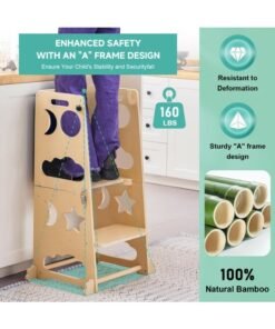 Alternative view of XiuWoo Toddler Standing Tower Toddler 4 in 1 Kitchen Stool Helper, Collapsible Kids Step Stool, Child Standing Tower for Toddlers 1-3 with Safety Rails