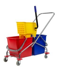 Double-Bucket Mop Trolley | Side-Press Wringer | 360-Degree Rotating Swivel Wheels | Compact Design | Suitable For Restaurants, Offices, Commercial Use, Hotels, & Villas | 25 x 25 Liters