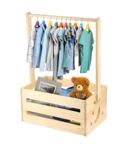 NQEUEPN Wooden Baby Shower Wardrobe  Stylish Crate Closet With Versatile Clothes Rack and Practical Storage Basket for New Parents Gifts and Newborn Essentials