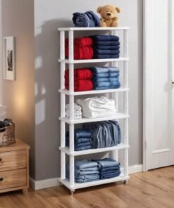 YouCopia Collapsible Wardrobe 6 Shelves Storage Clothes Storage Rack Quick Wardrobe/Cabinet/Multipurpose Storage Rack, Foldable, Collapsible Fabric Wardrobe Organizer with Wheels White