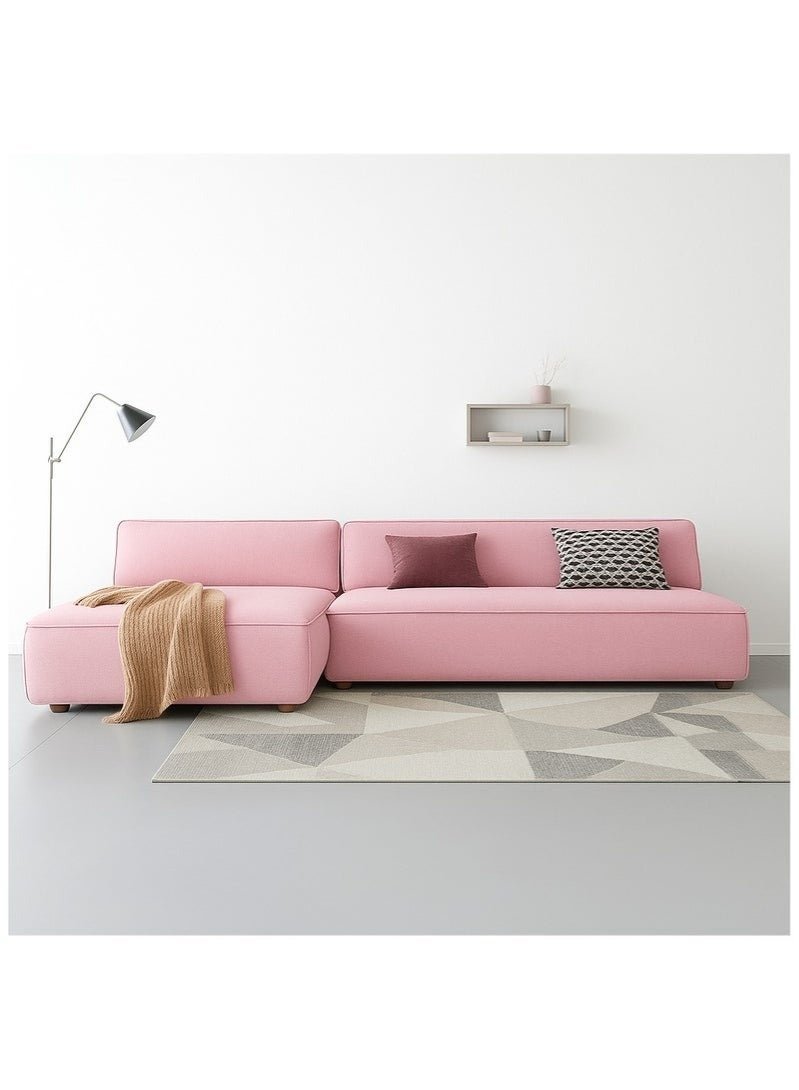 Al Zakharef Furniture Clarissa 3-Seater Luxury L-Shape Velvet Sofa with Free Pillows, Premium Wooden Frame, High-Density Seating Foam, Modern Corner Couch for Living Room Size L270 × W180 cm, Colour Sweet Pink