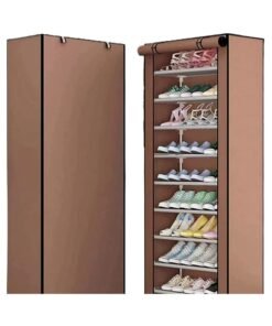 SKY-TOUCH 10 Tiers Simple Shoe Cabinet 160x60x30cm Shoe Dust Cover Folding Creative Home Shoe Rack with Dustproof Closet Storage Organizer  Brown