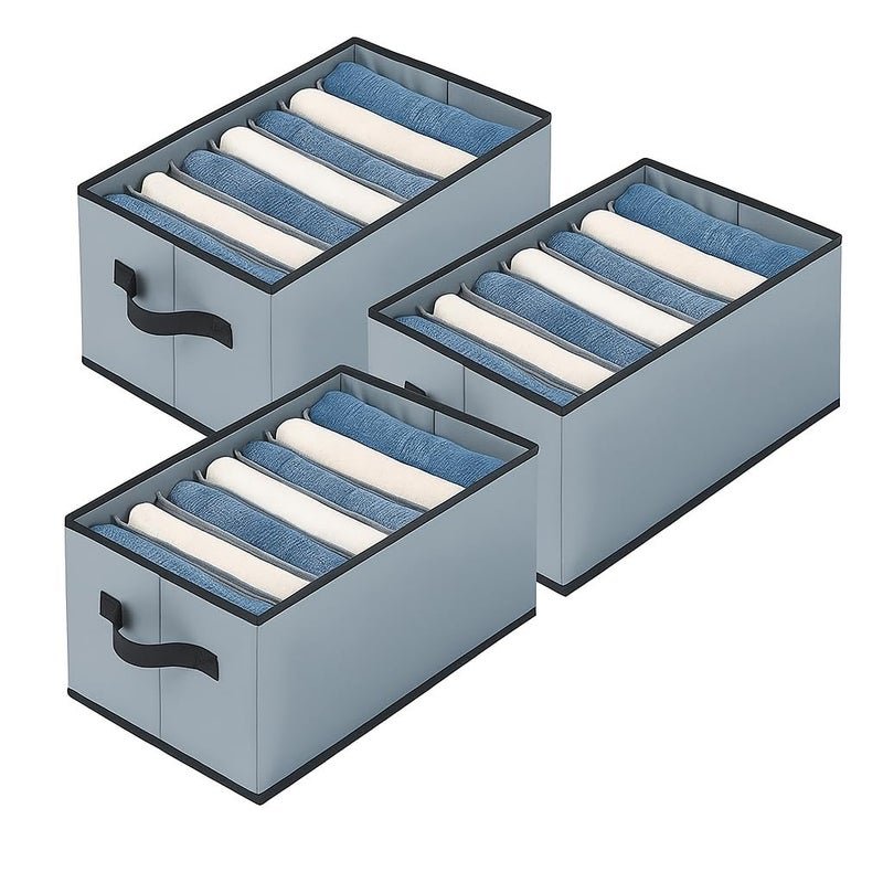 LAXIS ® Wardrobe Organizer For Clothes Organisers Storage Box Clothes Organiser For Wardrobe Stackable Organizer For Wardrobe Cloth Storage Box Drawer Organizer (Grey, Pack of 3)