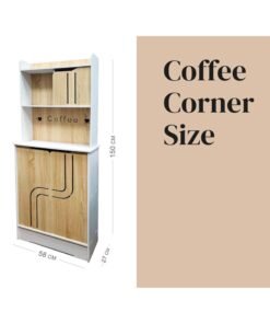 TPGP Coffee Corner || Coffee Table || Coffee Bar for living room, Kitchen, dining room and Office, Coffee machine stand with cabinet storage Size 58x27x150 cm (Made Of Foam plastic) (White And Wooden)