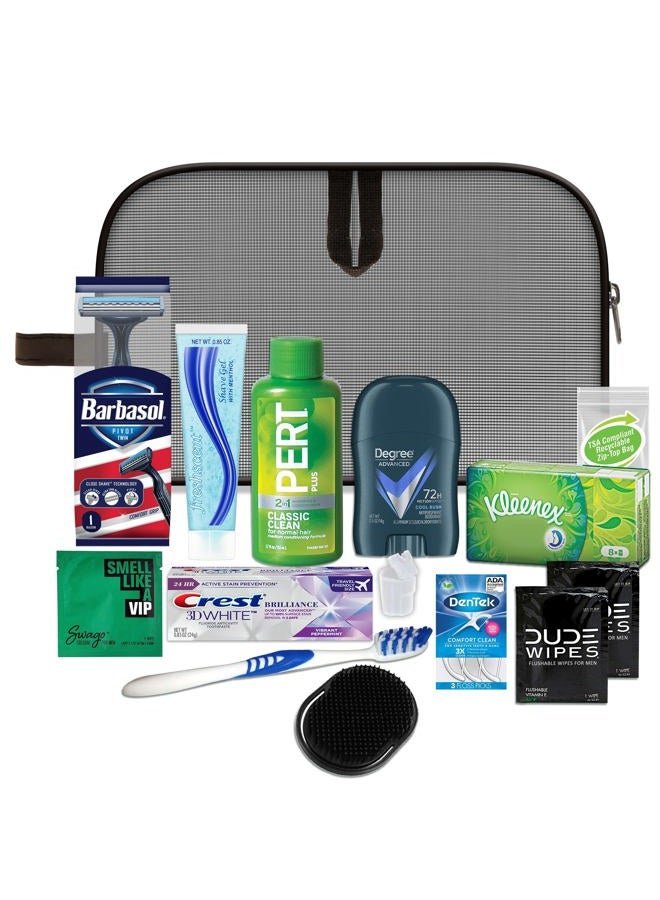 Convenience Kits International Men's Premium 15-Piece Assembled Travel Kit Featuring: Gillette and Barbasol Shave Products