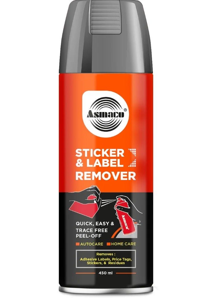 Asmaco Sticker & Label Remover 450ml - Adhesive, Tape & Residue Cleaner for Metal, Plastic, Glass & Painted Surfaces, Fast-Acting, CFC-Free