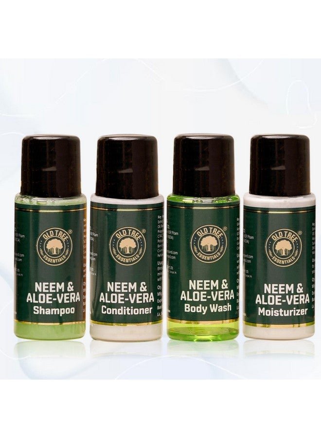 Old Tree Neem & Aloevera Travel Toiletries 20Ml, (Set Of 25-100Pcs) | Shampoo, Conditioner, Bath Gel, Moisturizer For Men And Women | Travel Size Toiletries Kit For Hotel Amenities