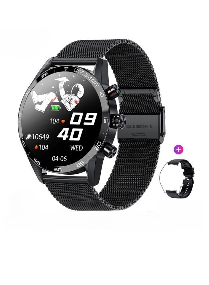 LIGE Smart Watch, IP68 Waterproof Bluetooth Phone Call Smart Bracelet, Multifunctional Smart Activity Tracker Wrist Watch With Heart Rate Blood Oxygen Monitoring, (1pc, Black, Mesh Strap Plus Silicone Strap)
