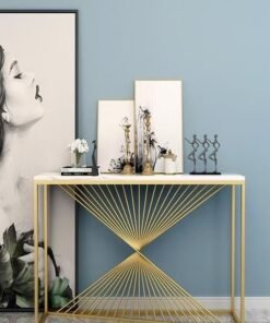 fashionhome Modern Artistic Metal Frame Design Console Table Hallway Entry Table Narrow Sofa Side Table Entrance Wall Shelf Display Porch Table for Living Room Entryway Corridor 120x30x80 cm