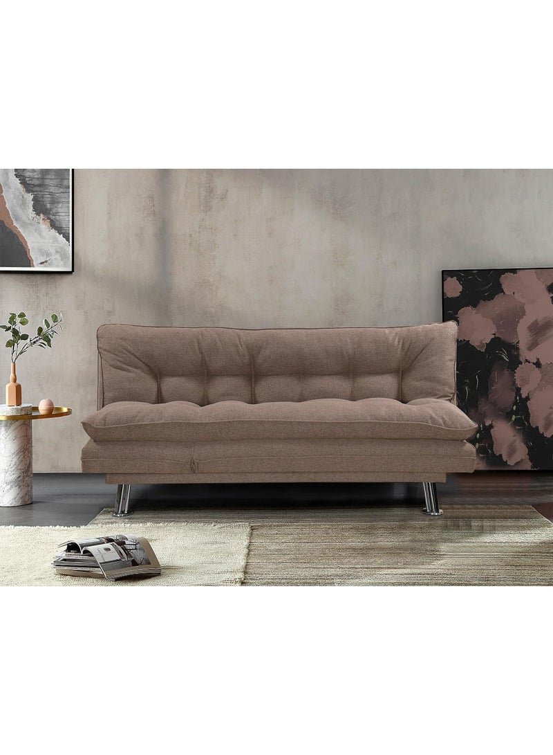Al Zakharef Furniture Sofa Cum Bed 3 Seater Fabric Sleeper Sofa, Modern Convertible Sofa Bed for Living Room & Guests, Beige, W110 x L180 x H75 cm