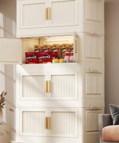 CozyNest 5-Tier Foldable Plastic Storage Cabinet with Flip Doors and Wheels, 60cm Wide Stackable Collapsible Organizer Bins for Clothes, Toys & Office Supplies