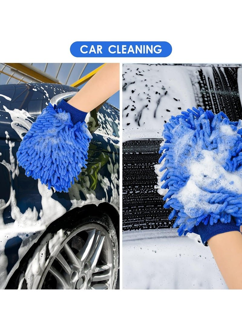 Oasisgalore 5pcs Chenille Microfiber Car Wash Mitts, Scratch-Free Double-Sided Cleaning Gloves (5 Colors)