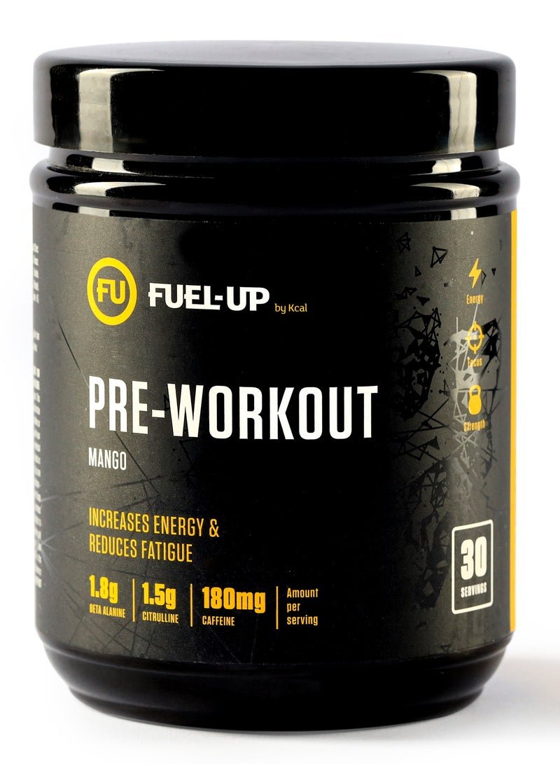 FUEL-UP by Kcal Pre Workout - Mango Flavour-1.8g Beta Alanine-1.5g Citrulline- 180mg Caffeine- 30 Servings- 300g