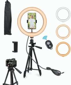 AccLoo 10 inch Selfie Ring Light with 50inch Extendable Tripod Stand & Phone Holders 3 Color Modes and 11 Brightness Ring Light for Makeup Video Live Streaming